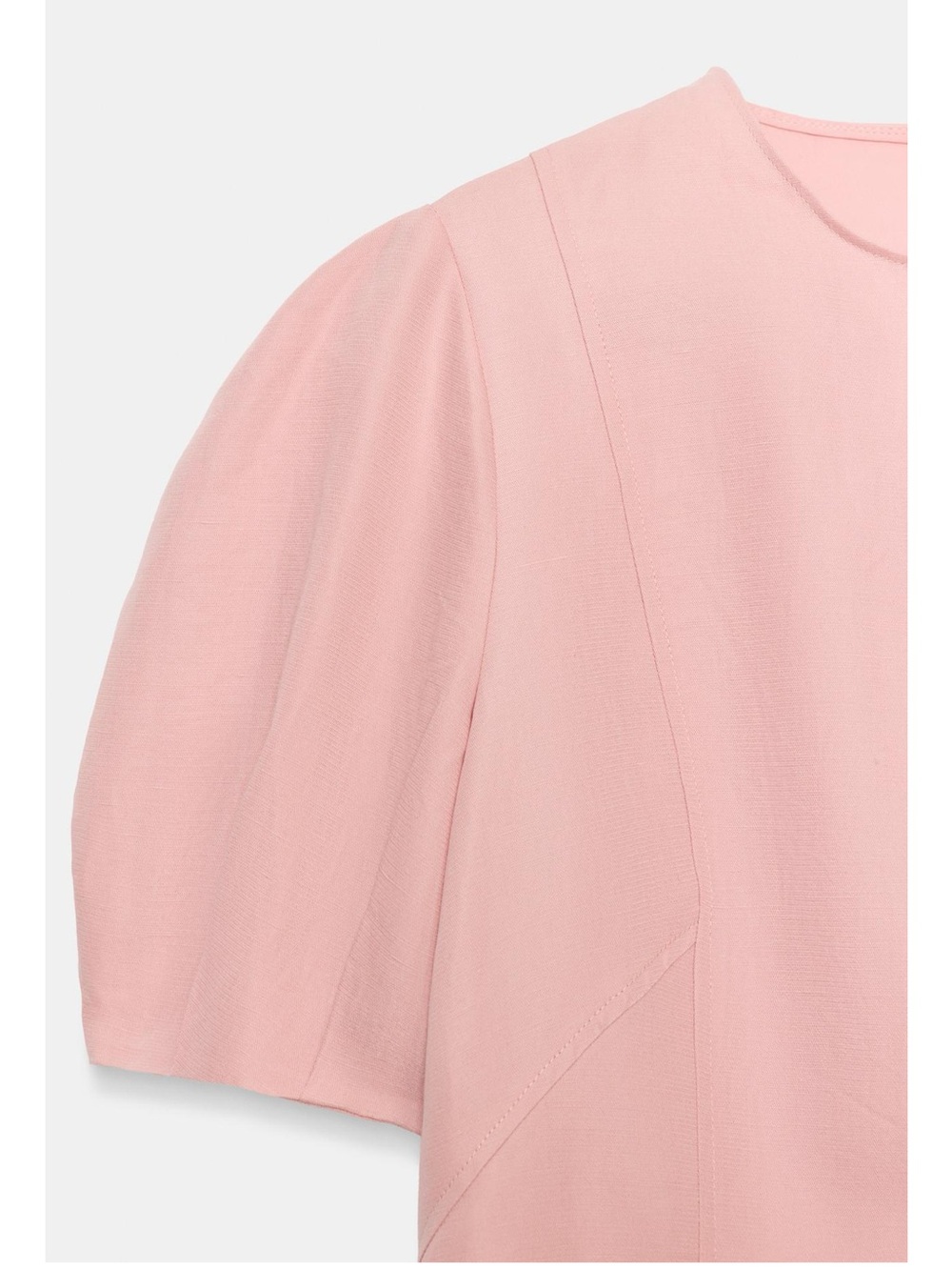 Zara Light Pink Puff Sleeve A-Line Linen blend midi Dress#22929 - Picture 9 of 9